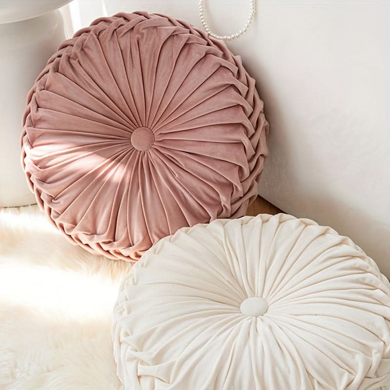 Veloura - Pleated Round Velvet Cushion