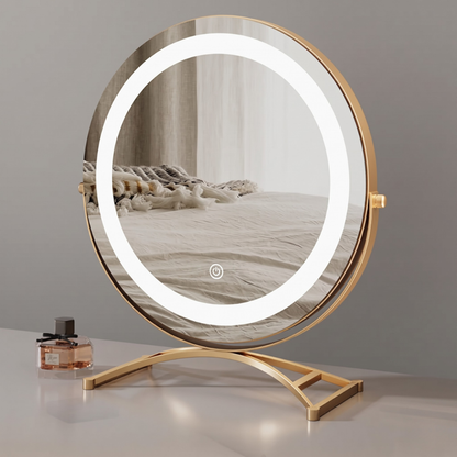 Tabletop Vanity Mirror with LED Ring Light 360° Swivel Touch Control Rechargeable Makeup Mirror for Bedroom Bathroom Dressing Room