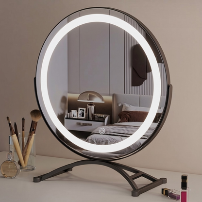 Tabletop Vanity Mirror with LED Ring Light 360° Swivel Touch Control Rechargeable Makeup Mirror for Bedroom Bathroom Dressing Room