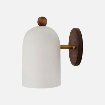 Elegant Walnut Wall Sconces with Brass Arm and Soft White Shade – Contemporary Design for Modern Ambiance