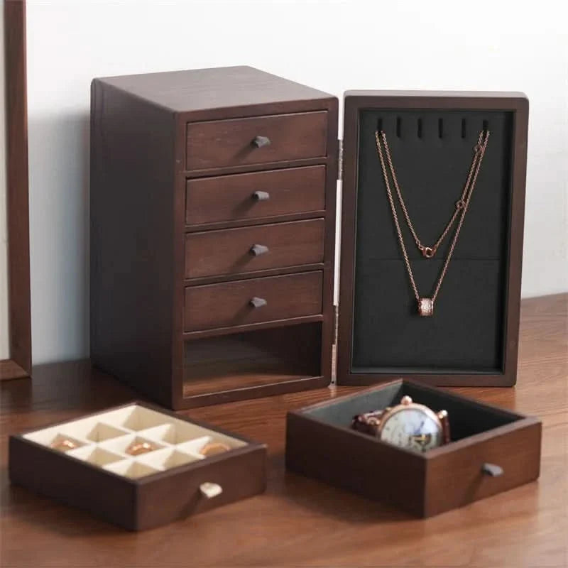 LUXELIVA – Elegant Wooden Jewelry Box with Multi-Layer Storage