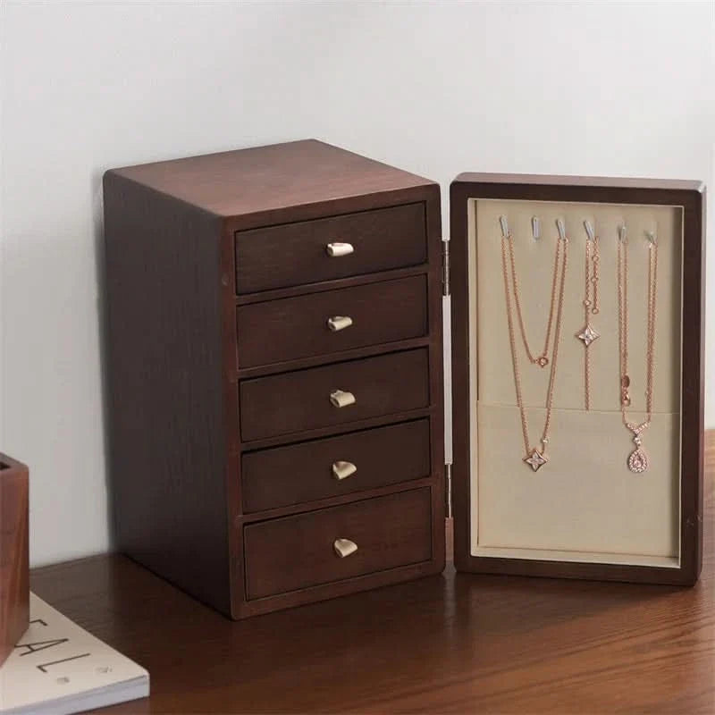 LUXELIVA – Elegant Wooden Jewelry Box with Multi-Layer Storage