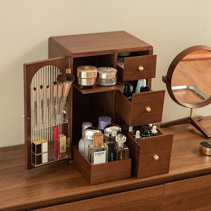 Elegant Wooden Makeup Organizer with Drawers and Brush Holder – Stylish Cosmetic and Vanity Organizer for Beauty Essentials
