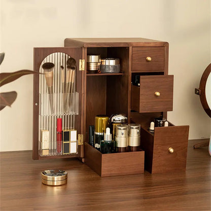 Elegant Wooden Makeup Organizer with Drawers and Brush Holder – Stylish Cosmetic and Vanity Organizer for Beauty Essentials