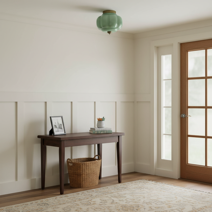 Flush Mount Glass Pendant Light 15 in Jade Green Shade Hardwired E26 E27 Socket Handblown Artisan Finish for Bedroom Bathroom Hallway Entryw
