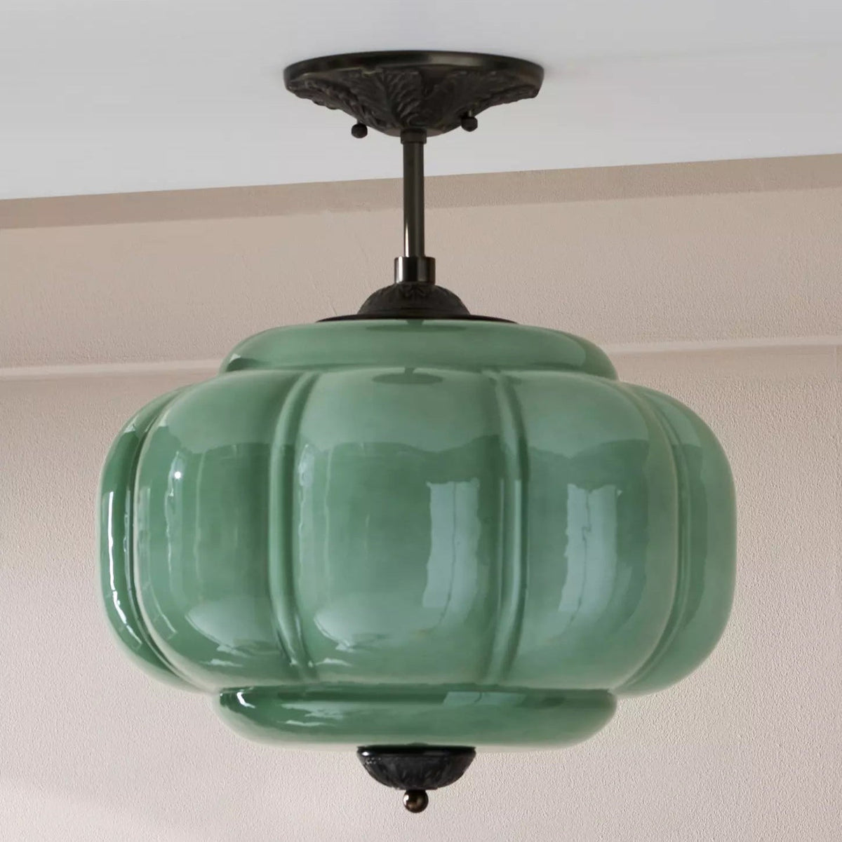 Semi-Flush Glass Ceiling Light with Metal Canopy and Dimmable Socket – Modern Ambient Fixture for Bathroom, Bedroom, Hallway, Entryway