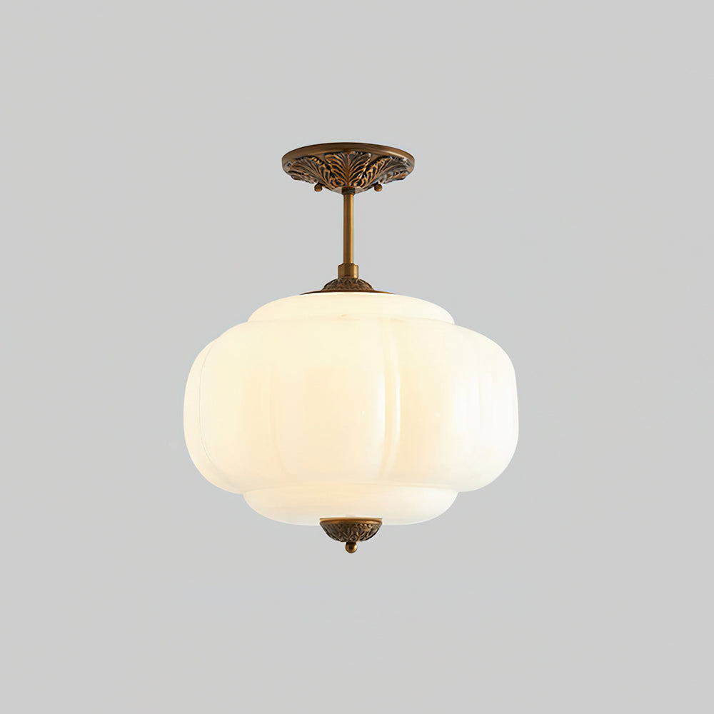 Ceiling Lamp with Textured Glass Dome 15-Inch Adjustable Drop for Countertops Tables Hallways Vintage-Style Overhead Fixture Gold Black Whit