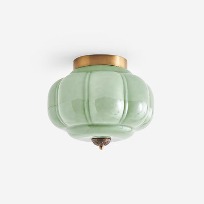 Flush Mount Glass Pendant Light 15 in Jade Green Shade Hardwired E26 E27 Socket Handblown Artisan Finish for Bedroom Bathroom Hallway Entryw