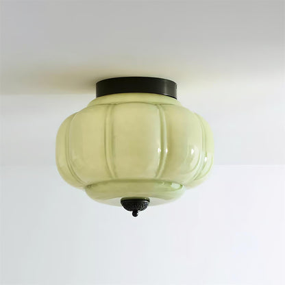 Flush Mount Glass Pendant Light 15 in Jade Green Shade Hardwired E26 E27 Socket Handblown Artisan Finish for Bedroom Bathroom Hallway Entryw