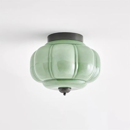 Flush Mount Glass Pendant Light 15 in Jade Green Shade Hardwired E26 E27 Socket Handblown Artisan Finish for Bedroom Bathroom Hallway Entryw