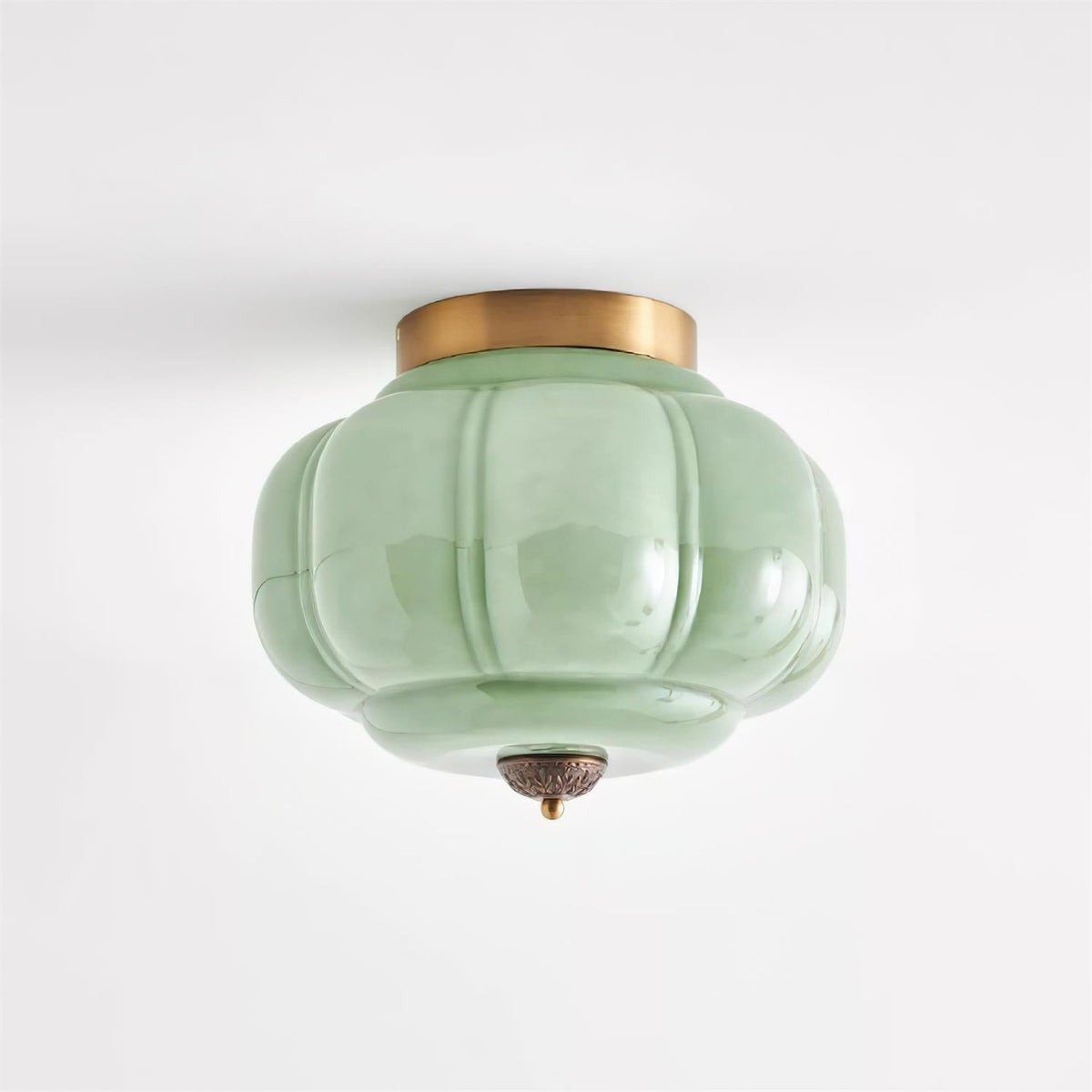 Flush Mount Glass Pendant Light 15 in Jade Green Shade Hardwired E26 E27 Socket Handblown Artisan Finish for Bedroom Bathroom Hallway Entryw