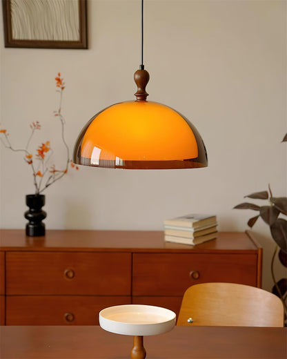 Hanging Ceiling Light Fixture with Walnut Wood Accent and Acrylic Shade 14 Inch Diameter for Kitchen Island Dining Room Table Adjustable Hei