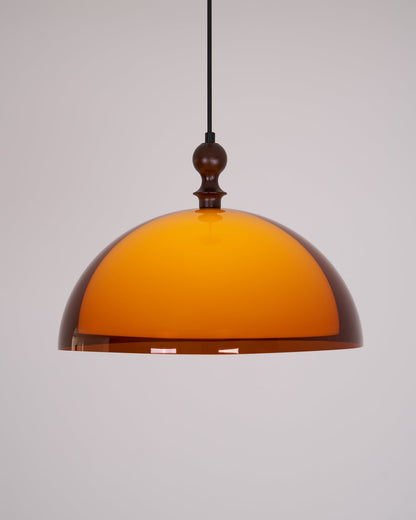 Hanging Ceiling Light Fixture with Walnut Wood Accent and Acrylic Shade 14 Inch Diameter for Kitchen Island Dining Room Table Adjustable Hei