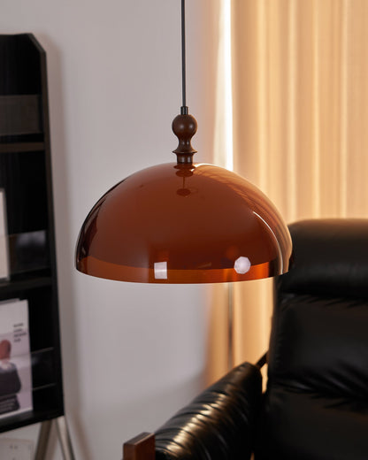Hanging Ceiling Light Fixture with Walnut Wood Accent and Acrylic Shade 14 Inch Diameter for Kitchen Island Dining Room Table Adjustable Hei
