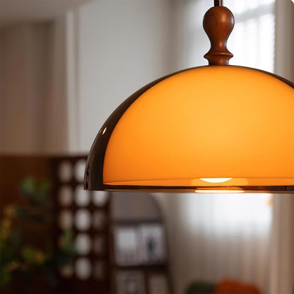 Hanging Ceiling Light Fixture with Walnut Wood Accent and Acrylic Shade 14 Inch Diameter for Kitchen Island Dining Room Table Adjustable Hei