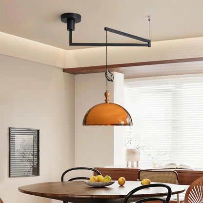 Hanging Ceiling Light Fixture with Walnut Wood Accent and Acrylic Shade 14 Inch Diameter for Kitchen Island Dining Room Table Adjustable Hei
