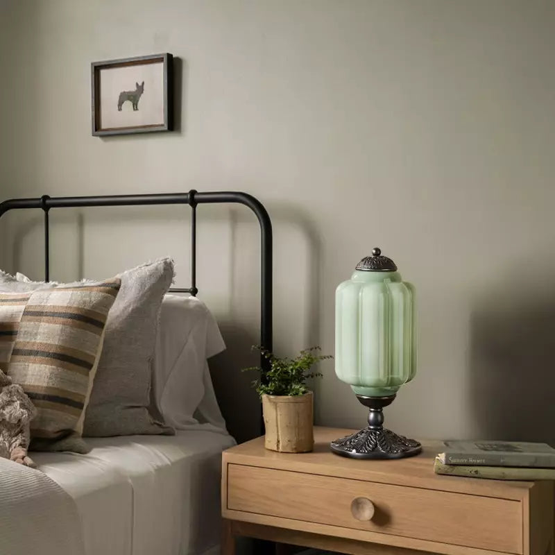 Frosted Glass Accent Lamp 16 Inches Tall Brass Base Bedside Nightstand Light Warm Diffused Illumination Retro Style Desk Lighting