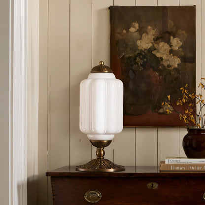 Frosted Glass Accent Lamp 16 Inches Tall Brass Base Bedside Nightstand Light Warm Diffused Illumination Retro Style Desk Lighting
