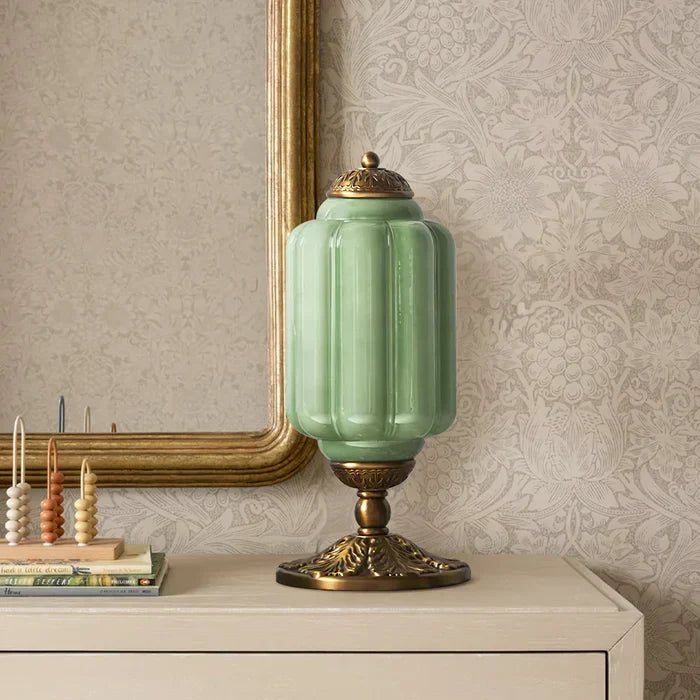 Frosted Glass Accent Lamp 16 Inches Tall Brass Base Bedside Nightstand Light Warm Diffused Illumination Retro Style Desk Lighting