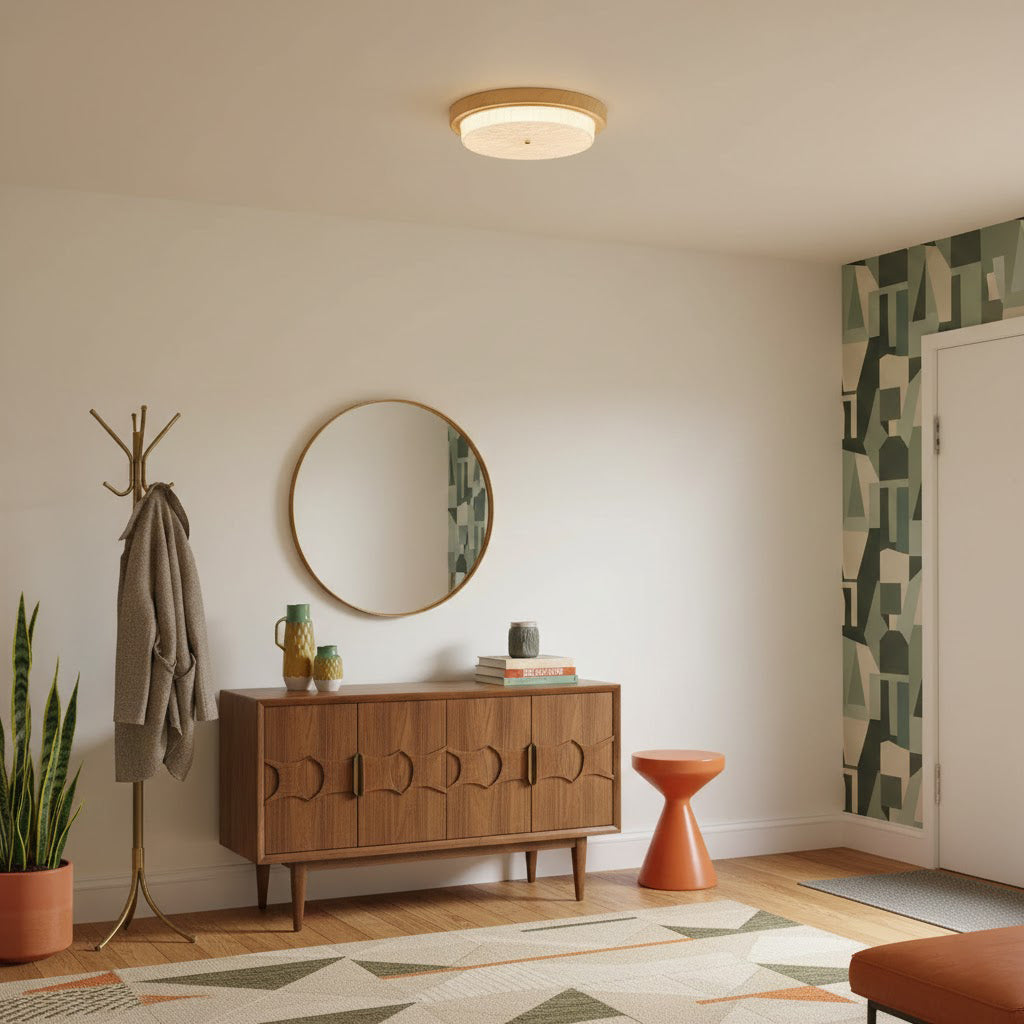 Flush Mount LED Ceiling Light Fixture Round Glass Shade Metal Frame 15 or 18 Inch Warm Glow for Bedroom Living Room Hallway Kitchen Integrat
