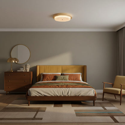 Flush Mount LED Ceiling Light Fixture Round Glass Shade Metal Frame 15 or 18 Inch Warm Glow for Bedroom Living Room Hallway Kitchen Integrat
