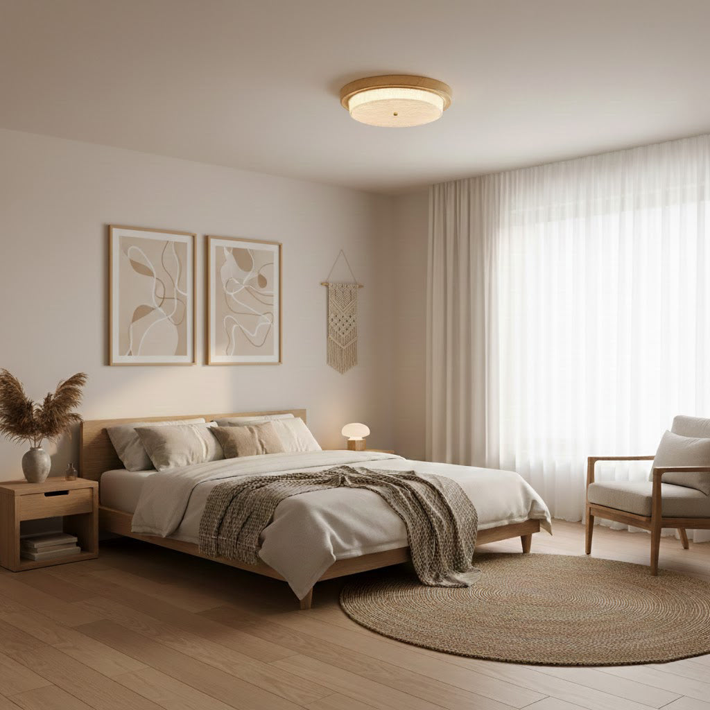 Flush Mount LED Ceiling Light Fixture Round Glass Shade Metal Frame 15 or 18 Inch Warm Glow for Bedroom Living Room Hallway Kitchen Integrat
