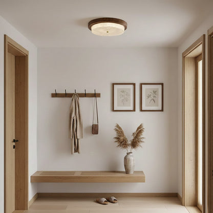 Flush Mount LED Ceiling Light Fixture Round Glass Shade Metal Frame 15 or 18 Inch Warm Glow for Bedroom Living Room Hallway Kitchen Integrat