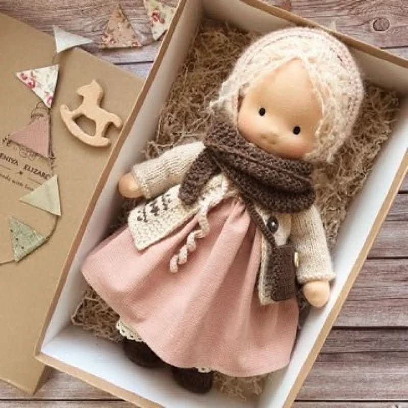 Handmade Cotton Waldorf Doll – Soft Cloth Baby Doll for Toddlers & Preschoolers – Natural Fabric Stuffed Toy for Imaginative Play, Sensory