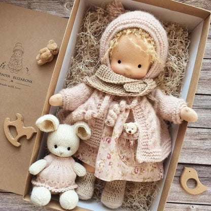 Handmade Cotton Waldorf Doll – Soft Cloth Baby Doll for Toddlers & Preschoolers – Natural Fabric Stuffed Toy for Imaginative Play, Sensory