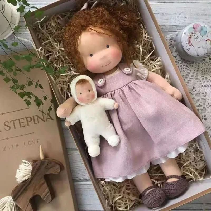 Handmade Cotton Waldorf Doll – Soft Cloth Baby Doll for Toddlers & Preschoolers – Natural Fabric Stuffed Toy for Imaginative Play, Sensory