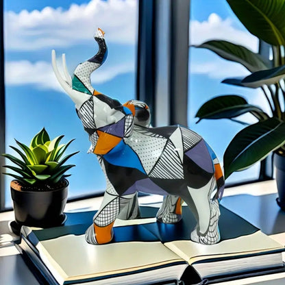 Elysia Elephant Figurine - Hand-Painted Resin, Geometric Design