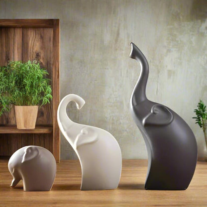 Elephant Sculpture Set - High-Quality Resin, Abstract Design