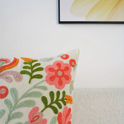 Elysia Floral Cushion Cover - Embroidered Microfiber, Indoor Outdoor Use