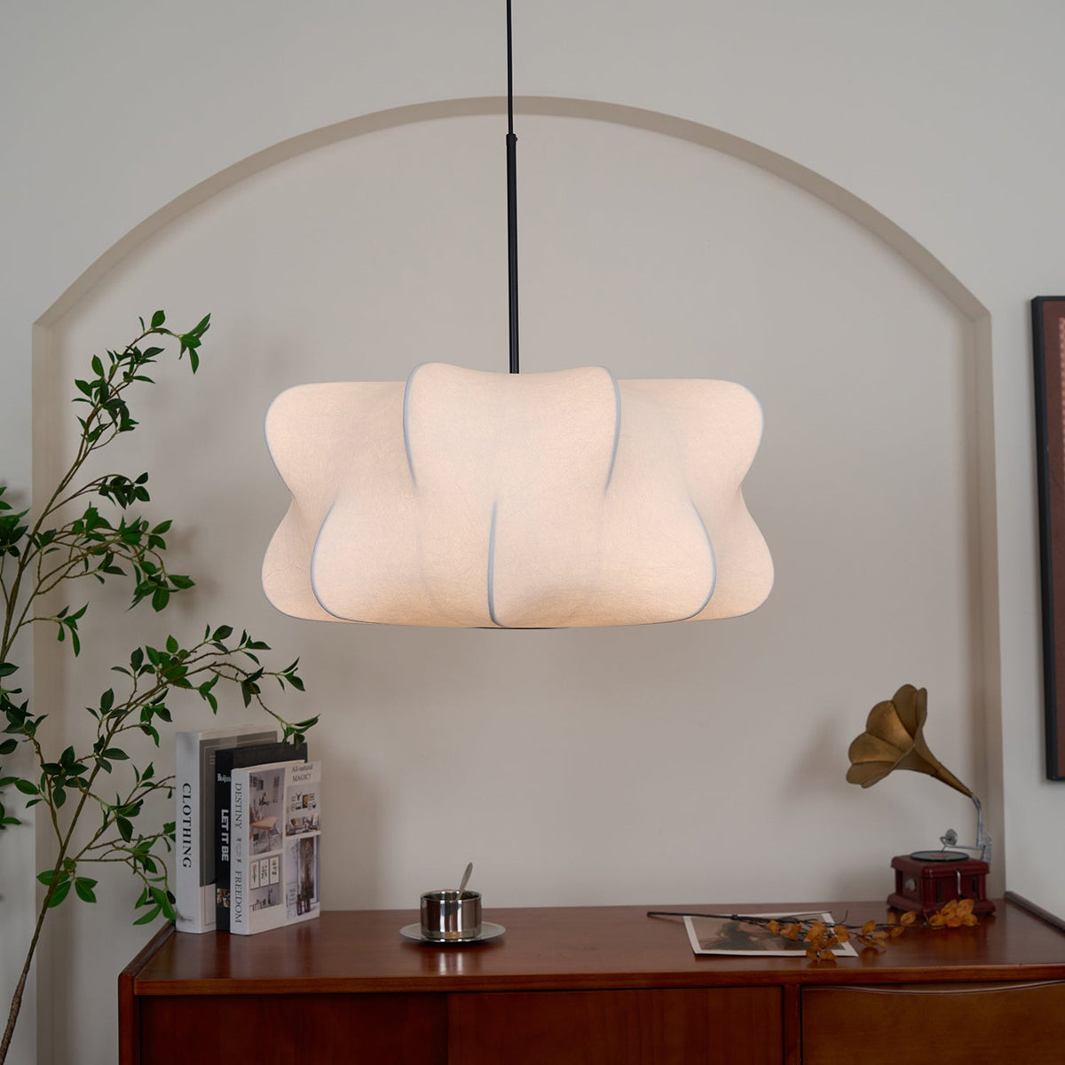 3-Light Silk Cloud Hanging Fixture White 24 in Adjustable Ceiling Mount E27 for Dining Room Living Room Kitchen Modern Indoor Overhead Light