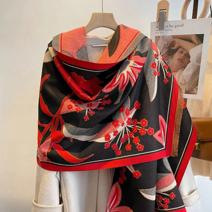 Elysia Scarf for Women - Microfiber Blend, Floral Jacquard Design