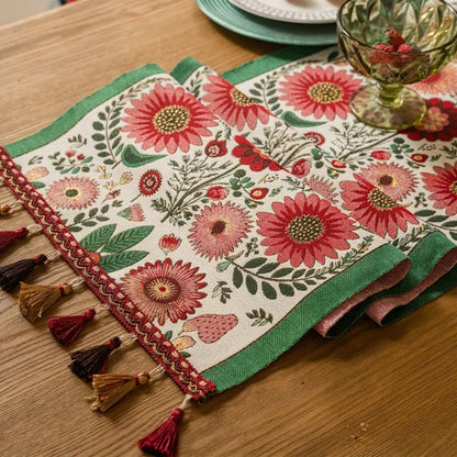 Elysia Table Runner - Embroidered Floral with Tassels