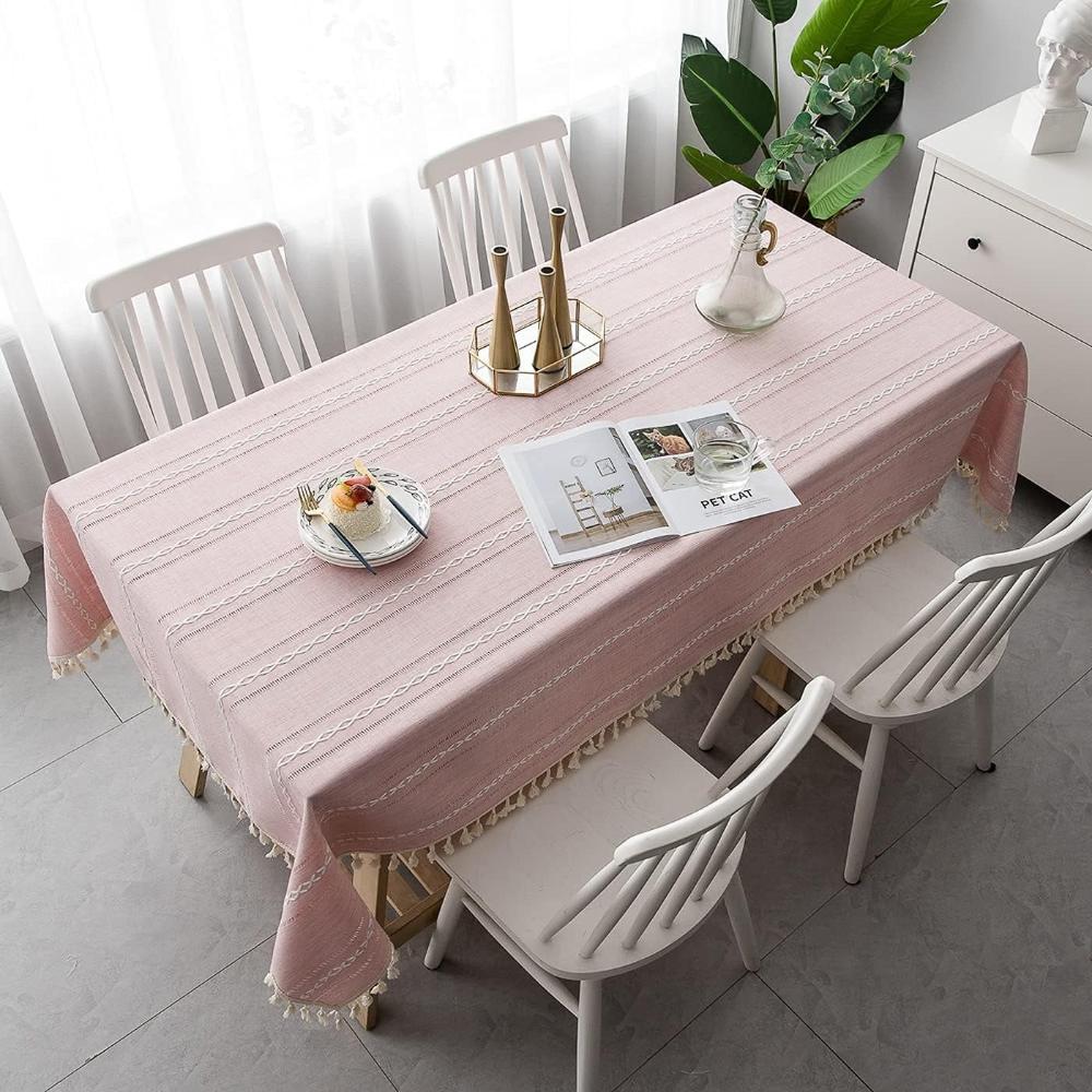 Elysian Cotton Linen Tablecloth - Striped Embroidery Tassel Lace