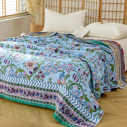 Elysian Floral Blanket - 100% Cotton, Reversible Design
