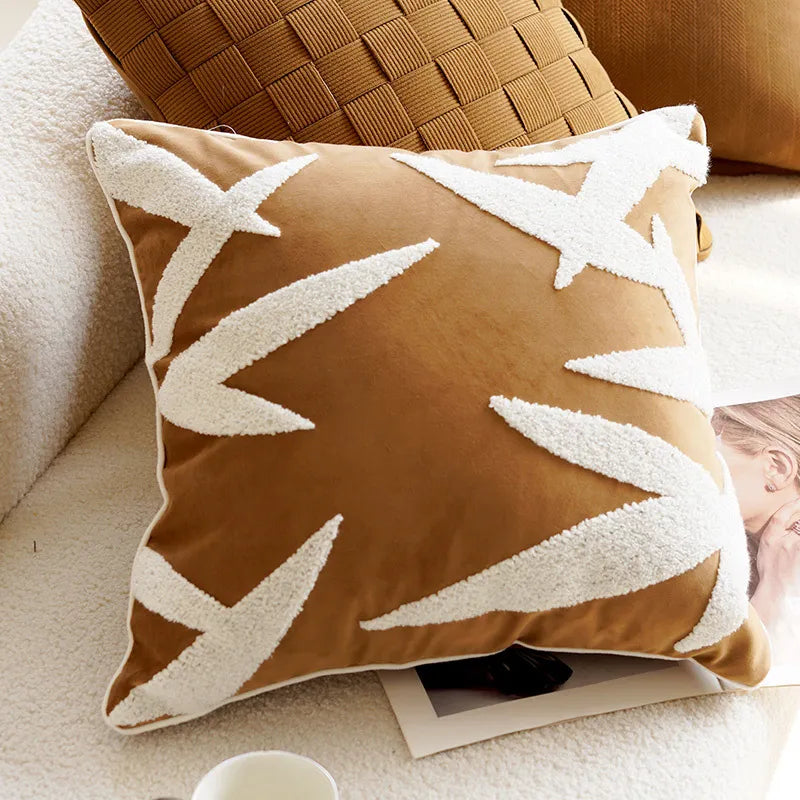 Embroidered Throw Pillow Cover with Animal Prints and Abstract Patterns – 17.72 × 17.72 inch