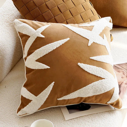 Embroidered Throw Pillow Cover with Animal Prints and Abstract Patterns – 17.72 × 17.72 inch