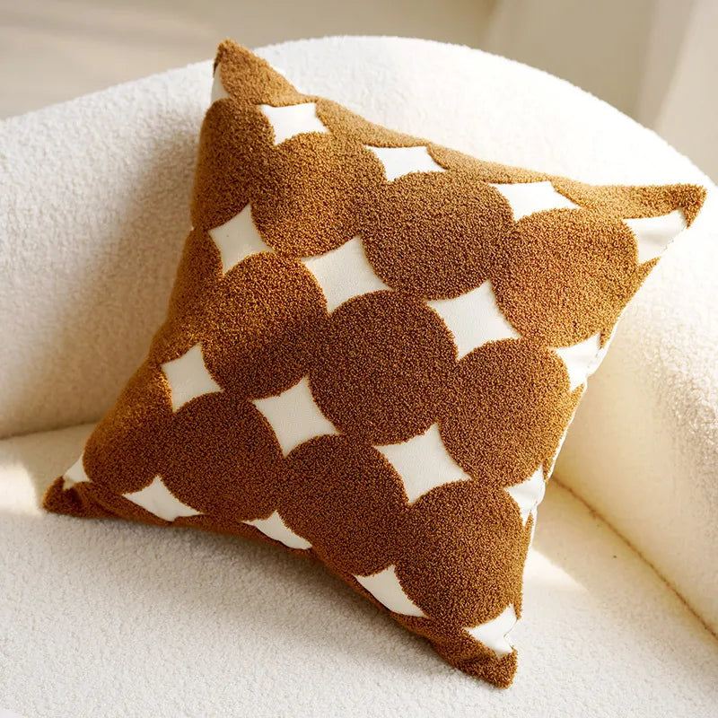 Embroidered Throw Pillow Cover with Animal Prints and Abstract Patterns – 17.72 × 17.72 inch