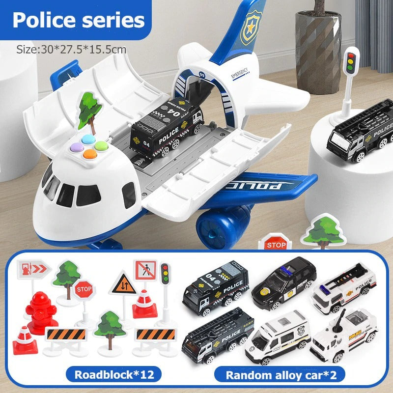 Airplane Toy Set for Boys, XL Toy Airplane with Lights and Sounds, 20 Piece Toy Crane and Road Sign Playset