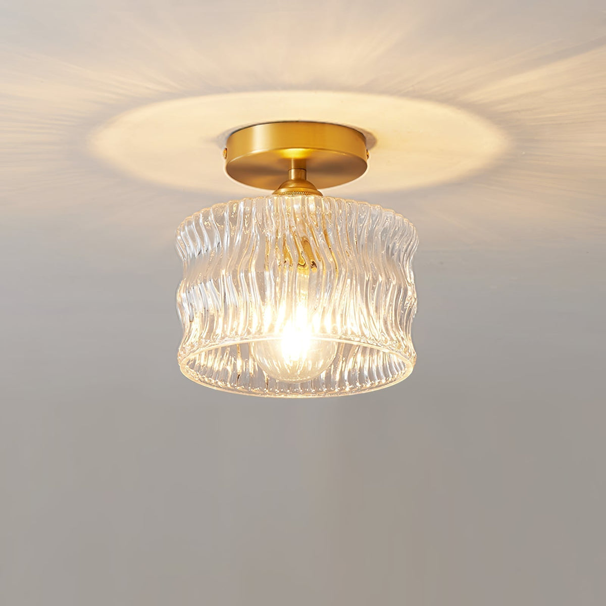Flush Mount Ceiling Light 10 Inch Gold Metal Glass Shade for Bedroom Hallway Entryway E26 Socket Modern Ambient Fixture Home Décor