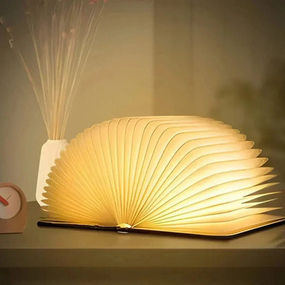 Rechargeable LED Book Light – Wooden Folding Accent Lamp for Reading Nook, Bedroom Nightstand & Home Decor