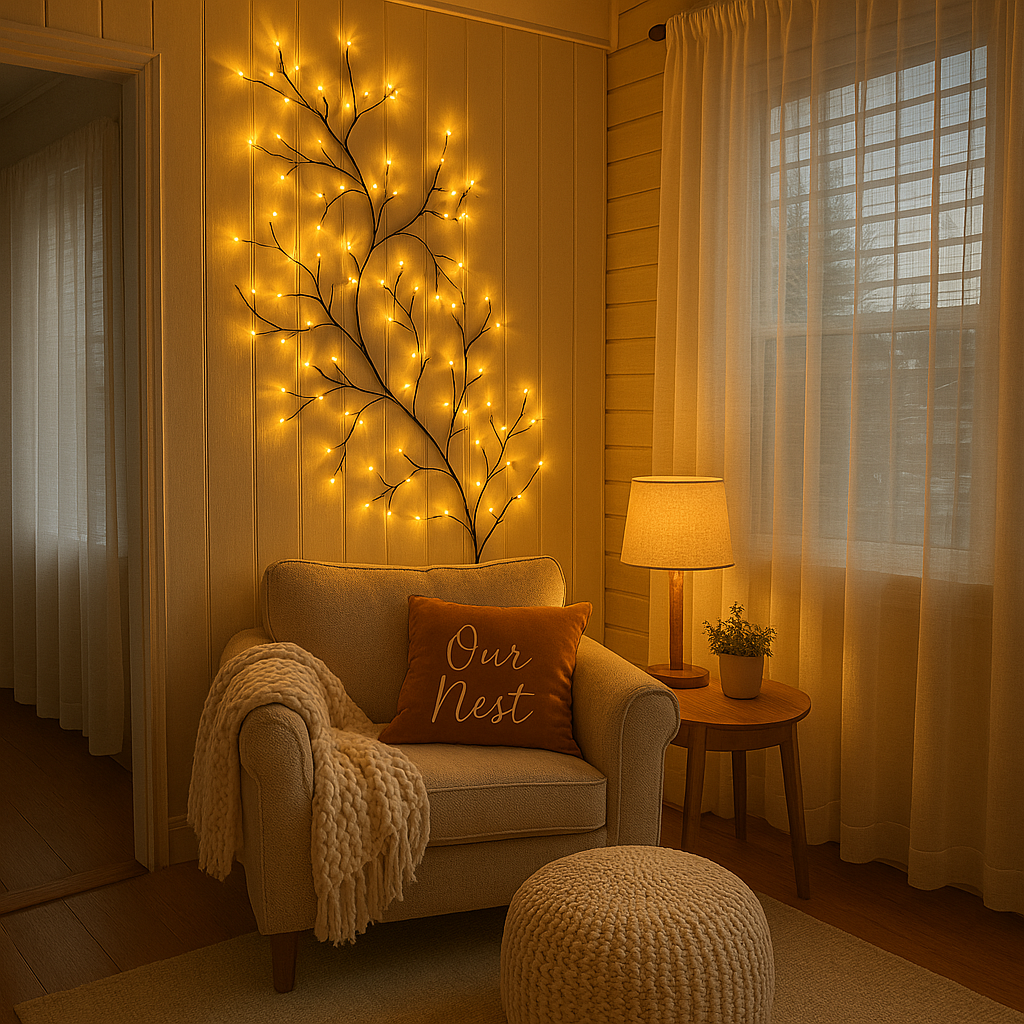 LED Lighted Willow Branch Wall Lamp Warm White Glow with Remote Dimmable Timer Indoor Accent Light for Living Room Bedroom Decor Home