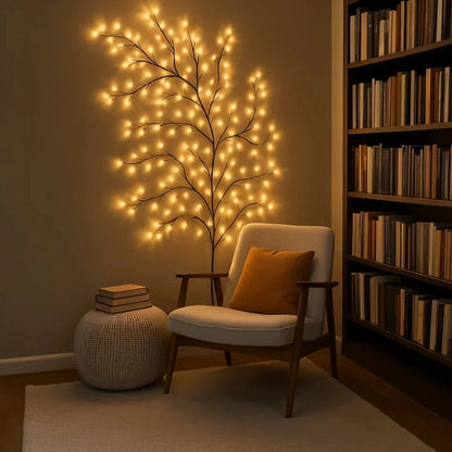 LED Lighted Willow Branch Wall Lamp Warm White Glow with Remote Dimmable Timer Indoor Accent Light for Living Room Bedroom Decor Home