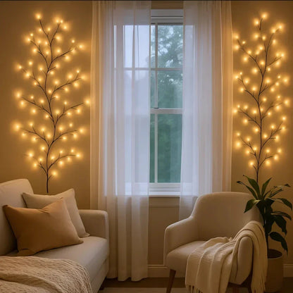 LED Lighted Willow Branch Wall Lamp Warm White Glow with Remote Dimmable Timer Indoor Accent Light for Living Room Bedroom Decor Home