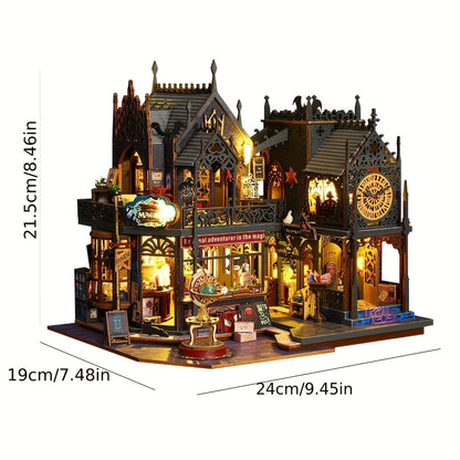 3D Puzzle Book House with LED Lights, Wooden Puzzle Model Kit, Gift for Book Lovers, Decorative Bookend