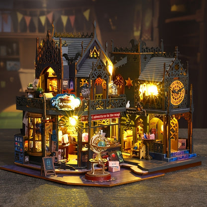 3D Puzzle Book House with LED Lights, Wooden Puzzle Model Kit, Gift for Book Lovers, Decorative Bookend
