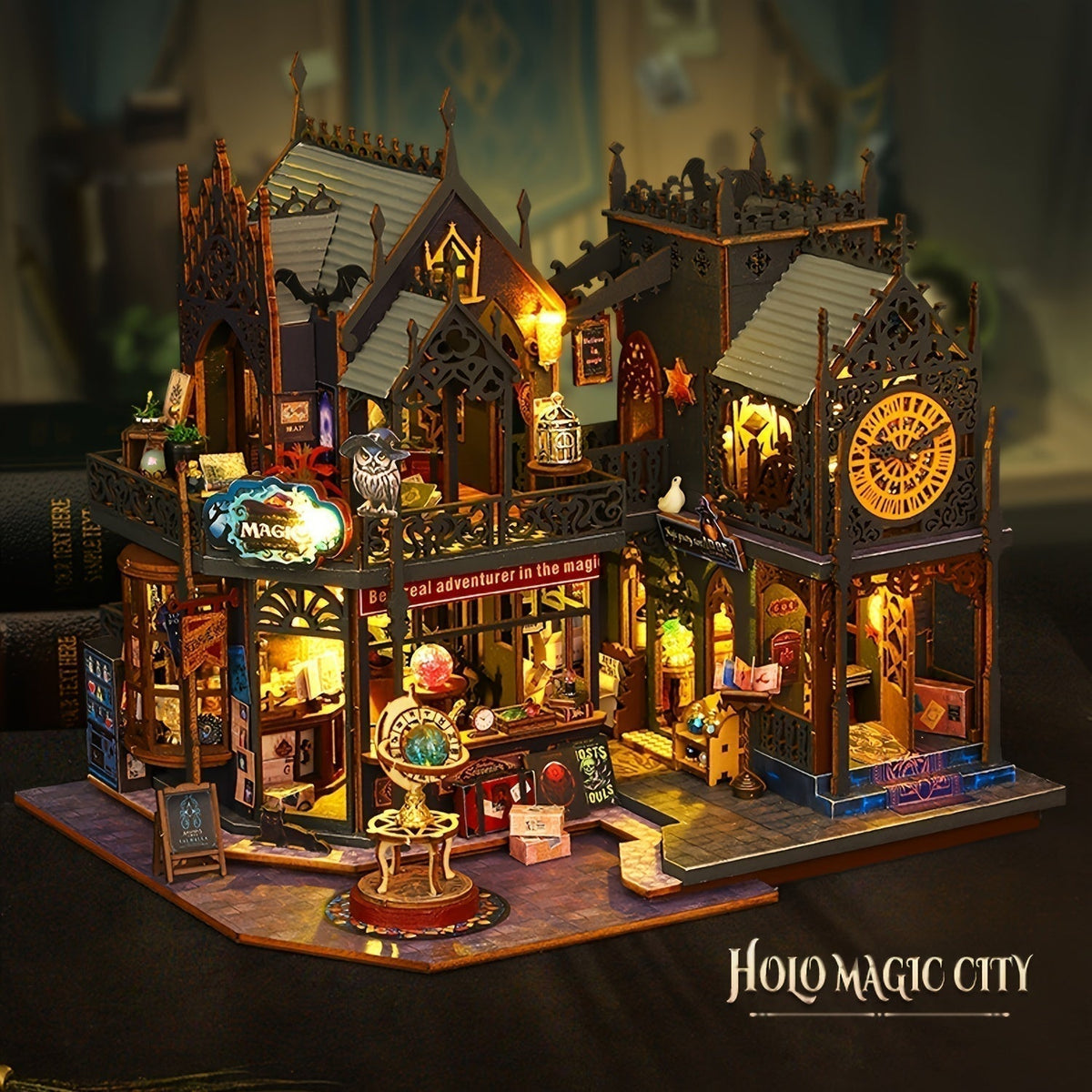 3D Puzzle Book House with LED Lights, Wooden Puzzle Model Kit, Gift for Book Lovers, Decorative Bookend